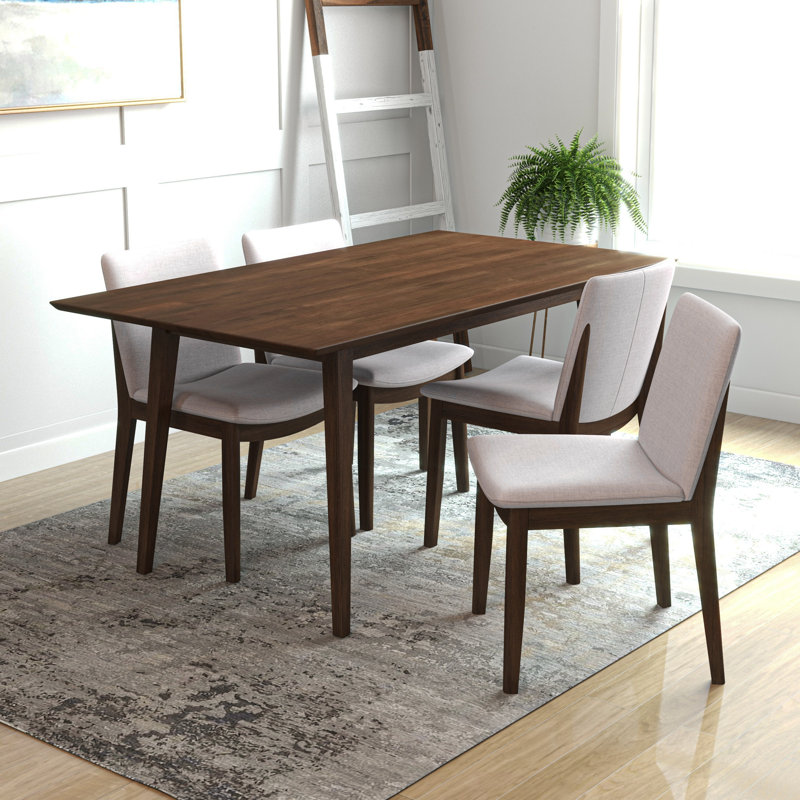 Pissouri 5 Piece Mid Century Modern Dining Set W 4 Fabric Dining Chairs In Beige